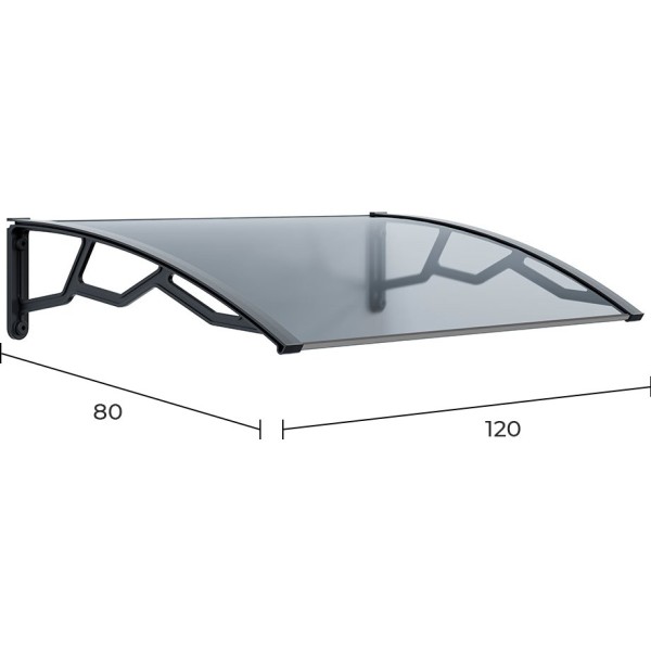 Marquesina alveolar de policarbonato transparente de 4 mm con soportes gris oscuro, 80 x 120 cm