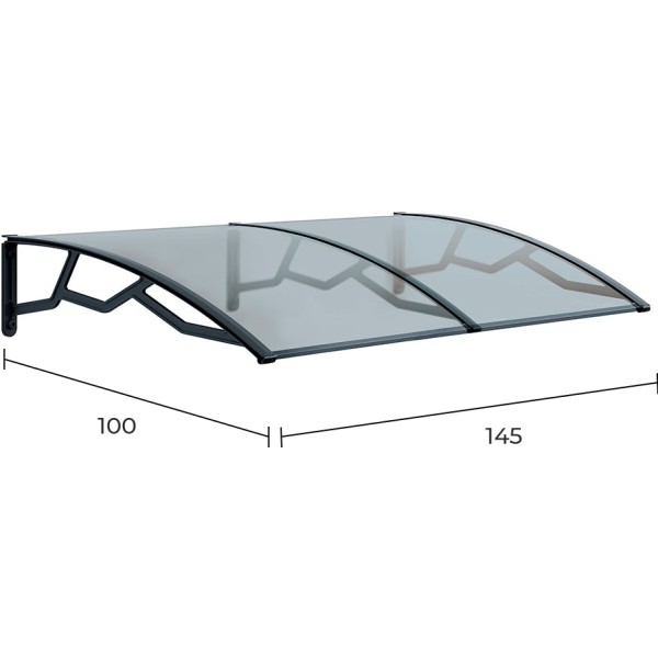 Marquesina alveolar de policarbonato transparente de 6 mm con soportes gris oscuro, 100 x 145 cm