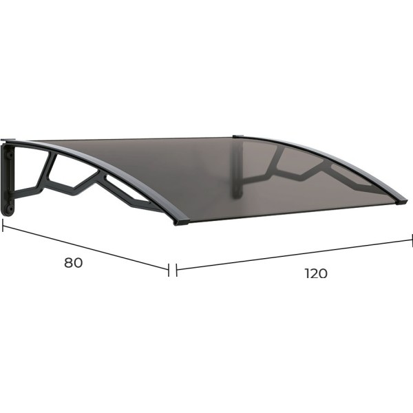 Marquesina alveolar de policarbonato ahumado de 4 mm con soportes gris oscuro, 80 x 120 cm
